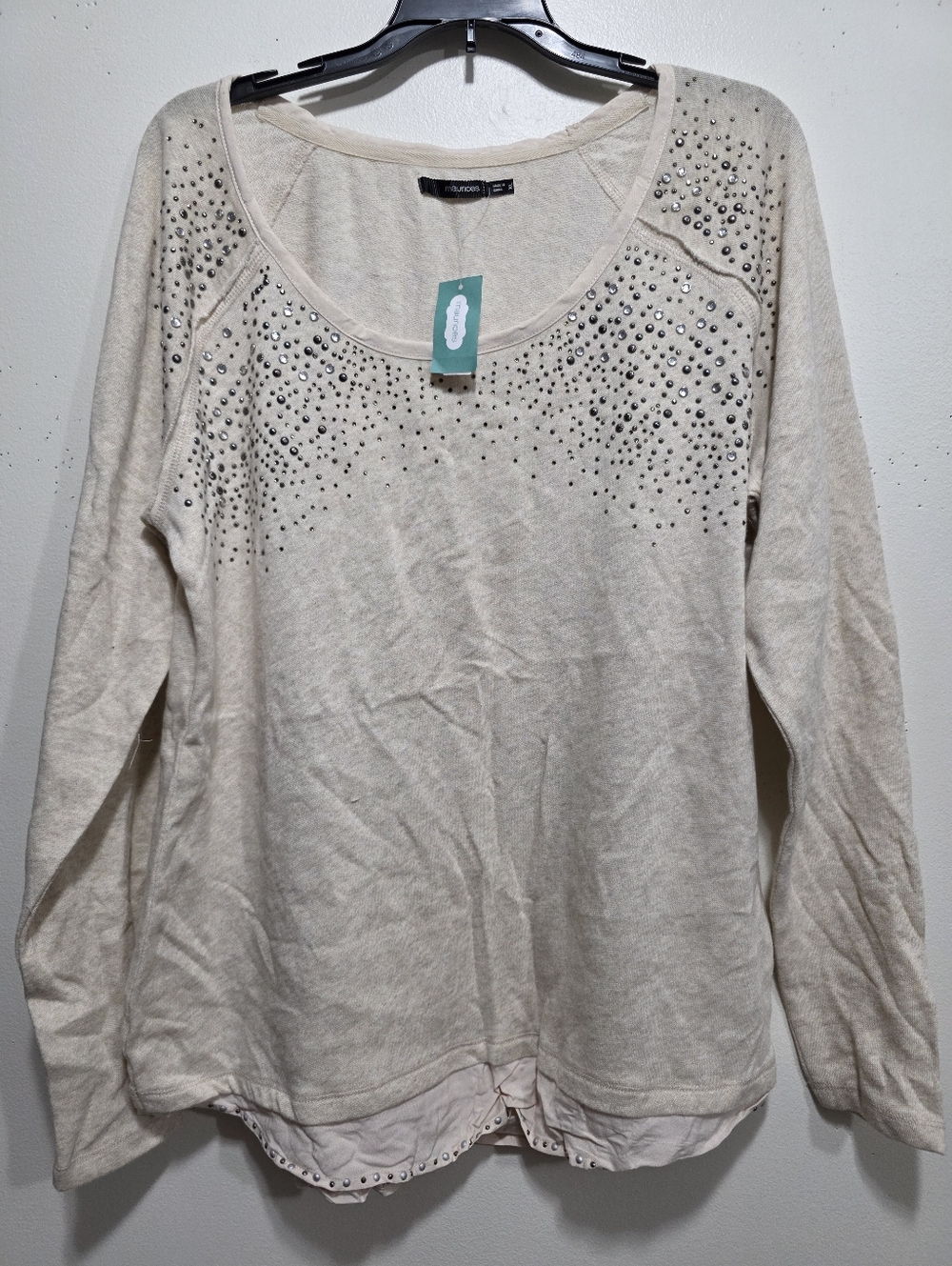 NWT! Maurices XL Cream Studded Rhinestone Embellished Layered Hem Top✨ - Picture 3 of 7